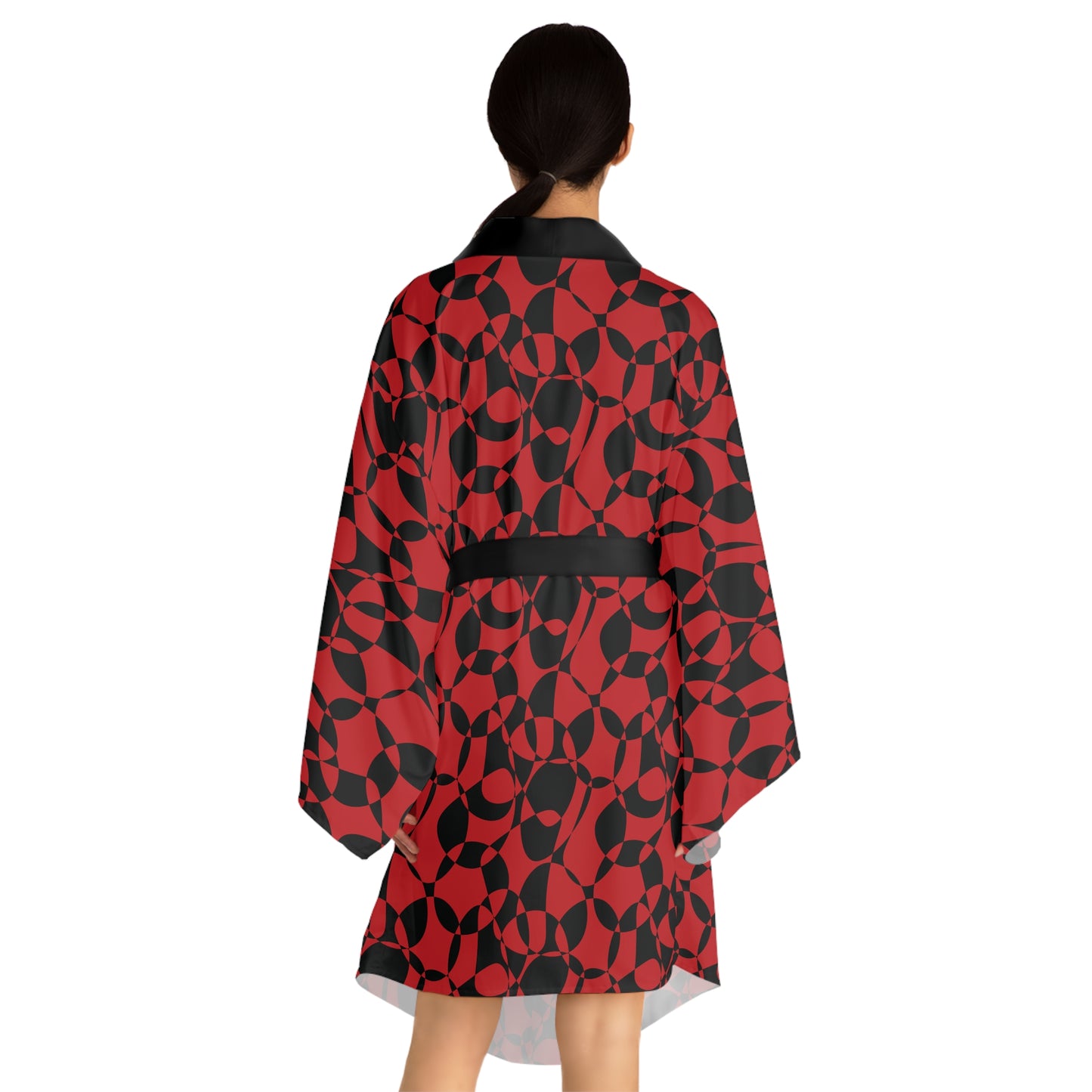 Scarlet Symphony - Black - Long Sleeve Kimono Robe (AOP)