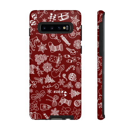 Christmas doodles on red - Tough Cases