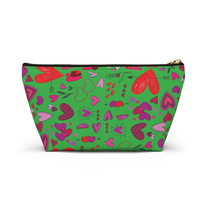 Heart doodles - Lime Green 21C12E - Accessory Pouch w T-bottom