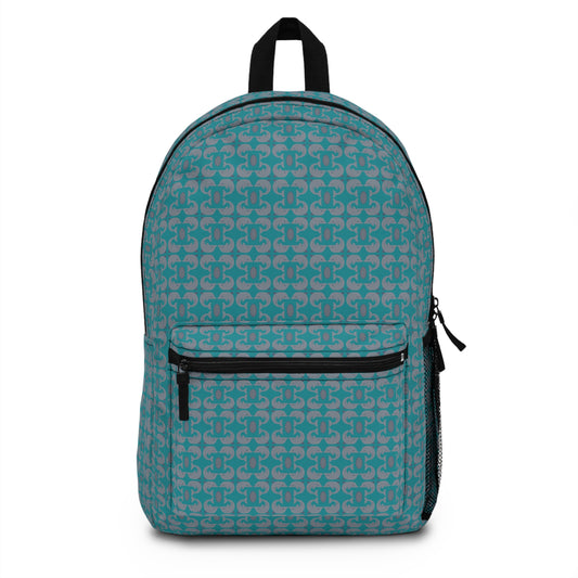 Playful dolphins - Gray - Aqua 008E97 - Backpack