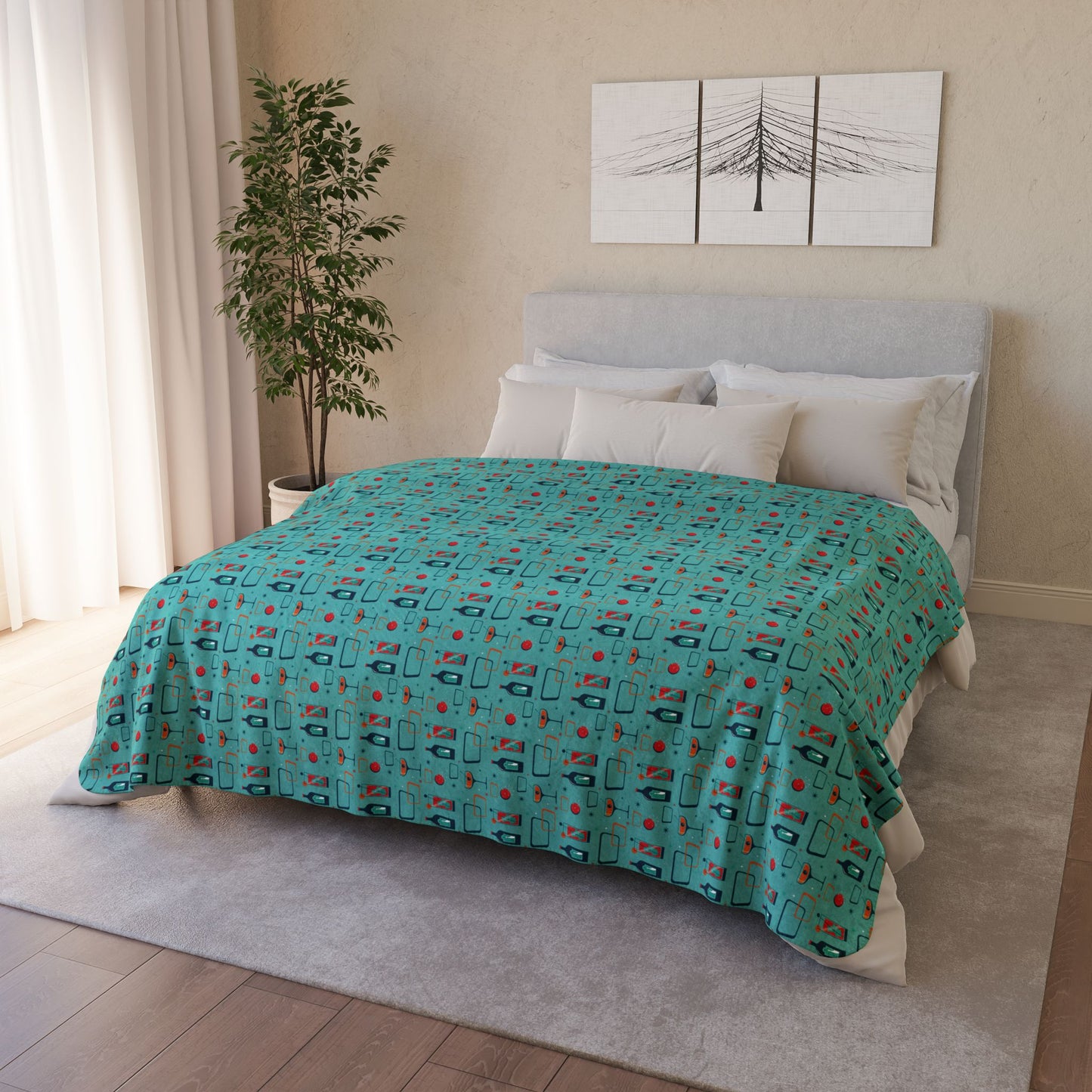 Fleece Sherpa Blanket - Cocktail Time - Turquoise