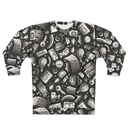 Travel Vibes - Gray on Black 000000 - Unisex Sweatshirt (AOP)