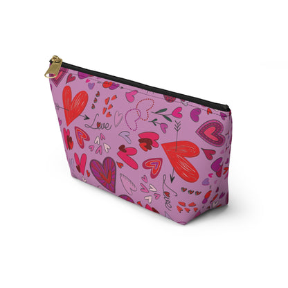 Heart doodles - Fuschia Pink ff8eff - Accessory Pouch w T-bottom