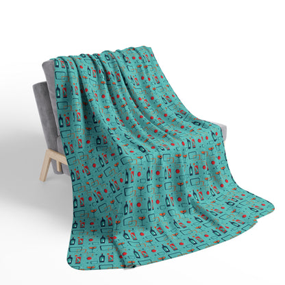 Fleece Sherpa Blanket - Cocktail Time - Turquoise