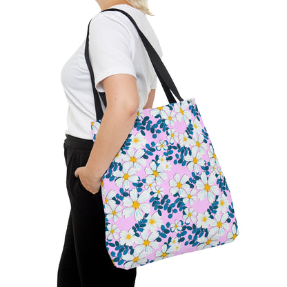 White Flowers on Pink - Tote Bag