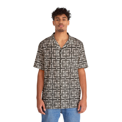 Intersecting Squares - Black Gray - White ffffff - Men's Hawaiian Shirt