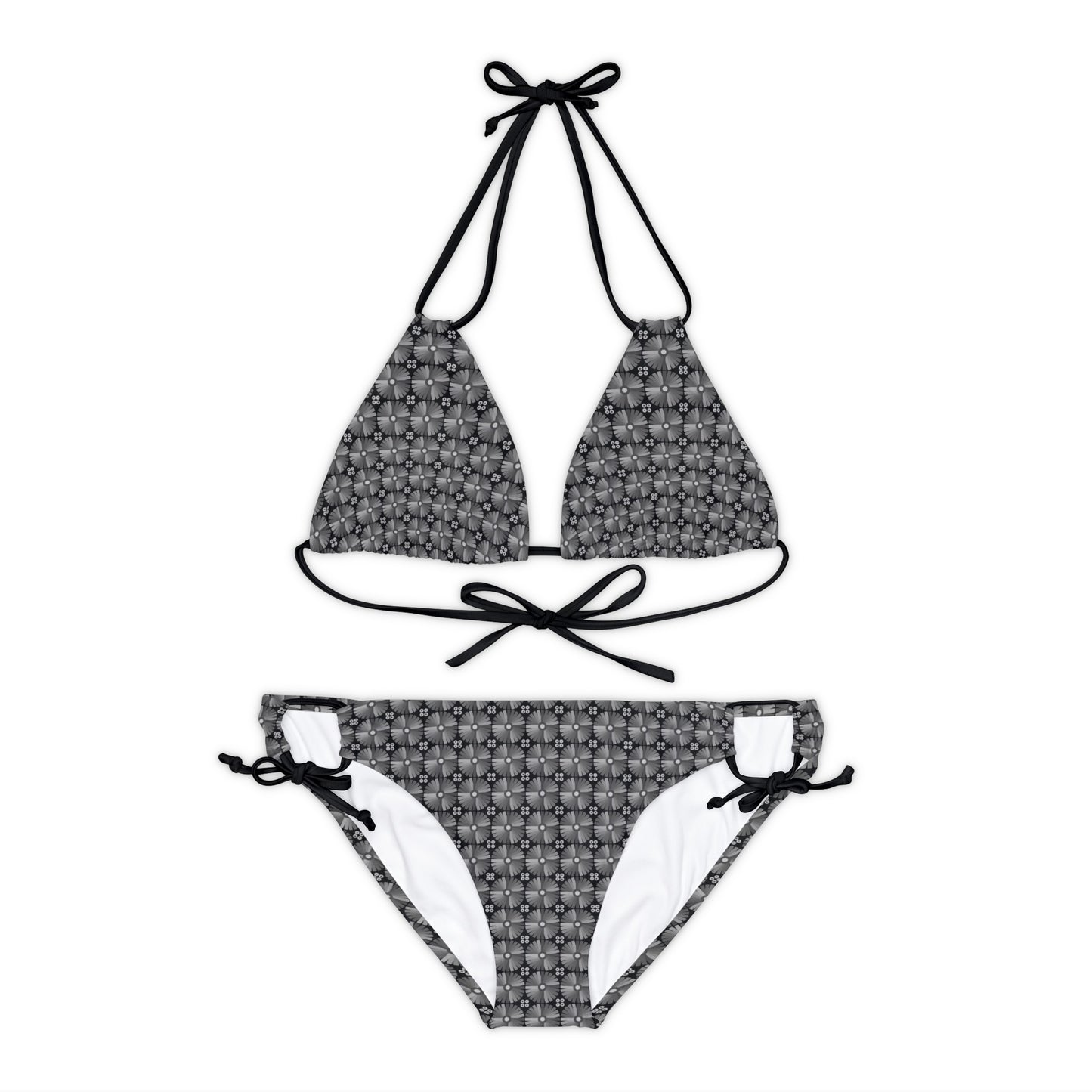 Letter Art - I - Gray - Black 000000 - Strappy Bikini Set