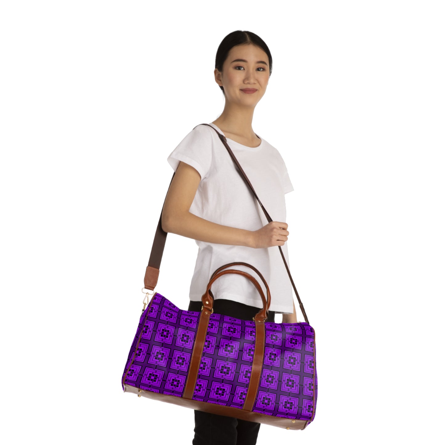 Intersecting Squares - Purple - Black 000000 - Waterproof Travel Bag