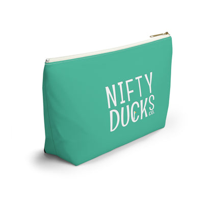 Nifty Ducks Co. Logo2 - ducks - Turquoise 12d3ad - Accessory Pouch w T-bottom