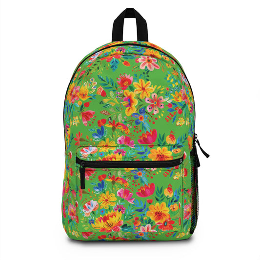 Bright Bold Watercolor Flowers - Bright Apple Green 56BD00 - Backpack