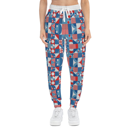 Red White and Blue Bold Pattern - Oil Paint Texture - White ffffff - Athletic Joggers