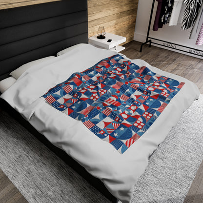 Red White and Blue Bold Pattern - Oil Paint Texture - BIG - Velveteen Plush Blanket