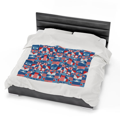 Red White and Blue Bold Pattern - Oil Paint Texture - BIG - Velveteen Plush Blanket