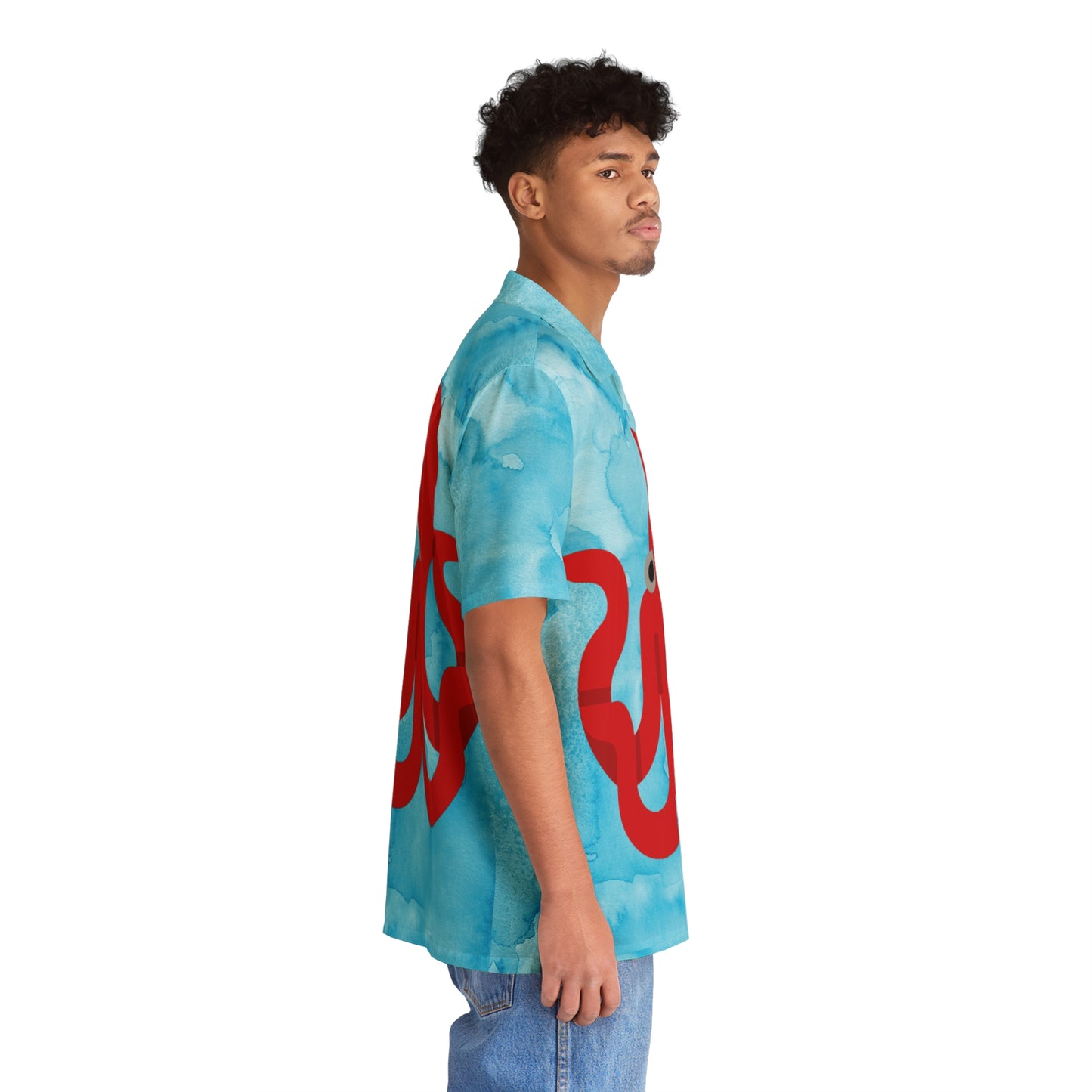 BIG Octopus - Blue Watercolor - Men's Hawaiian Shirt