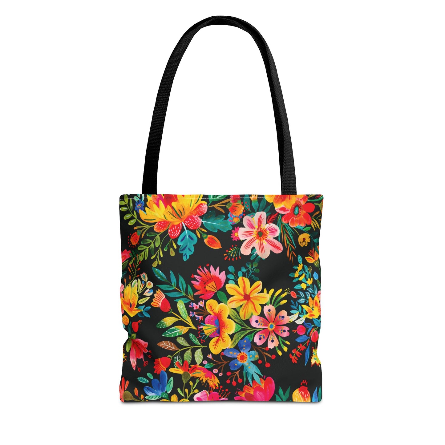 Bright Bold Watercolor Flowers - Black 000000 - Tote Bag