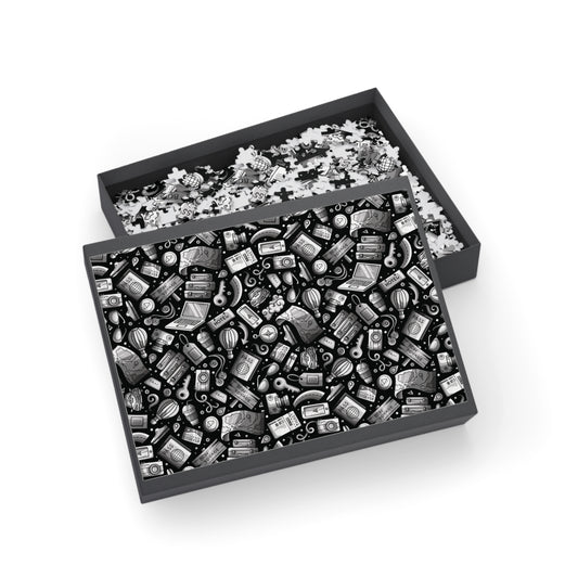 Travel Vibes - Gray on Black 000000 - Puzzle (500, 1000-Piece)