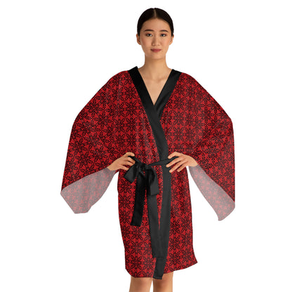 Vibrant Kaleidoscope - Black - Scarlet - Long Sleeve Kimono Robe (AOP)