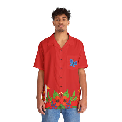 Bright Summer flowers - Scarlet de0000 - Men's Hawaiian Shirt