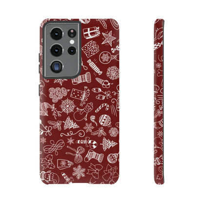 Christmas doodles on red - Tough Cases