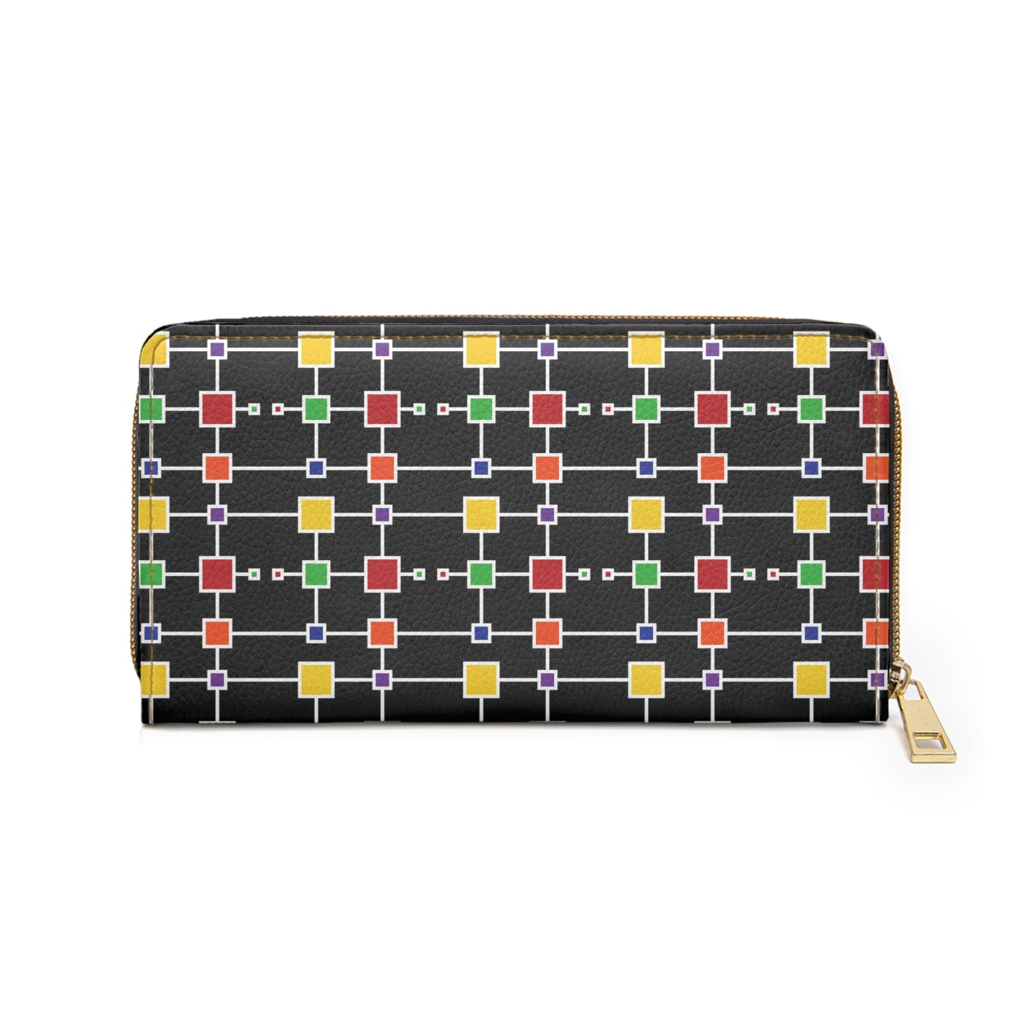 Geometric White Grid with Squares - Black 000000 - Zipper Wallet