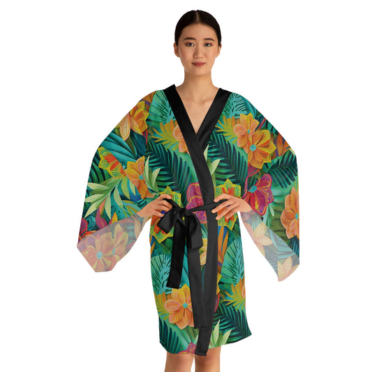 Multiple Tropical Flowers2 - Long Sleeve Kimono Robe (AOP)