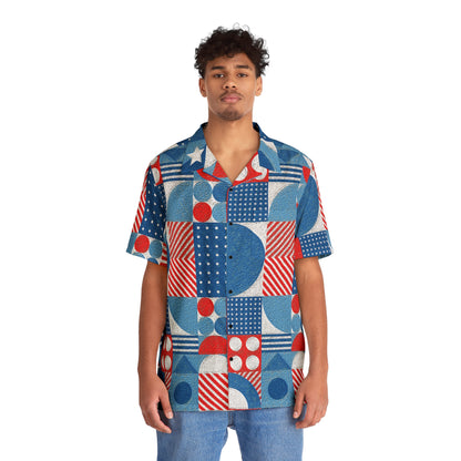 Red White and Blue Bold Pattern - Oil Paint Texture - BIG - Men's Hawaiian Shirt