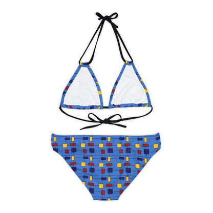 Inspired by Piet Mondrian - Blue Bolt 00b3ff - Strappy Bikini Set