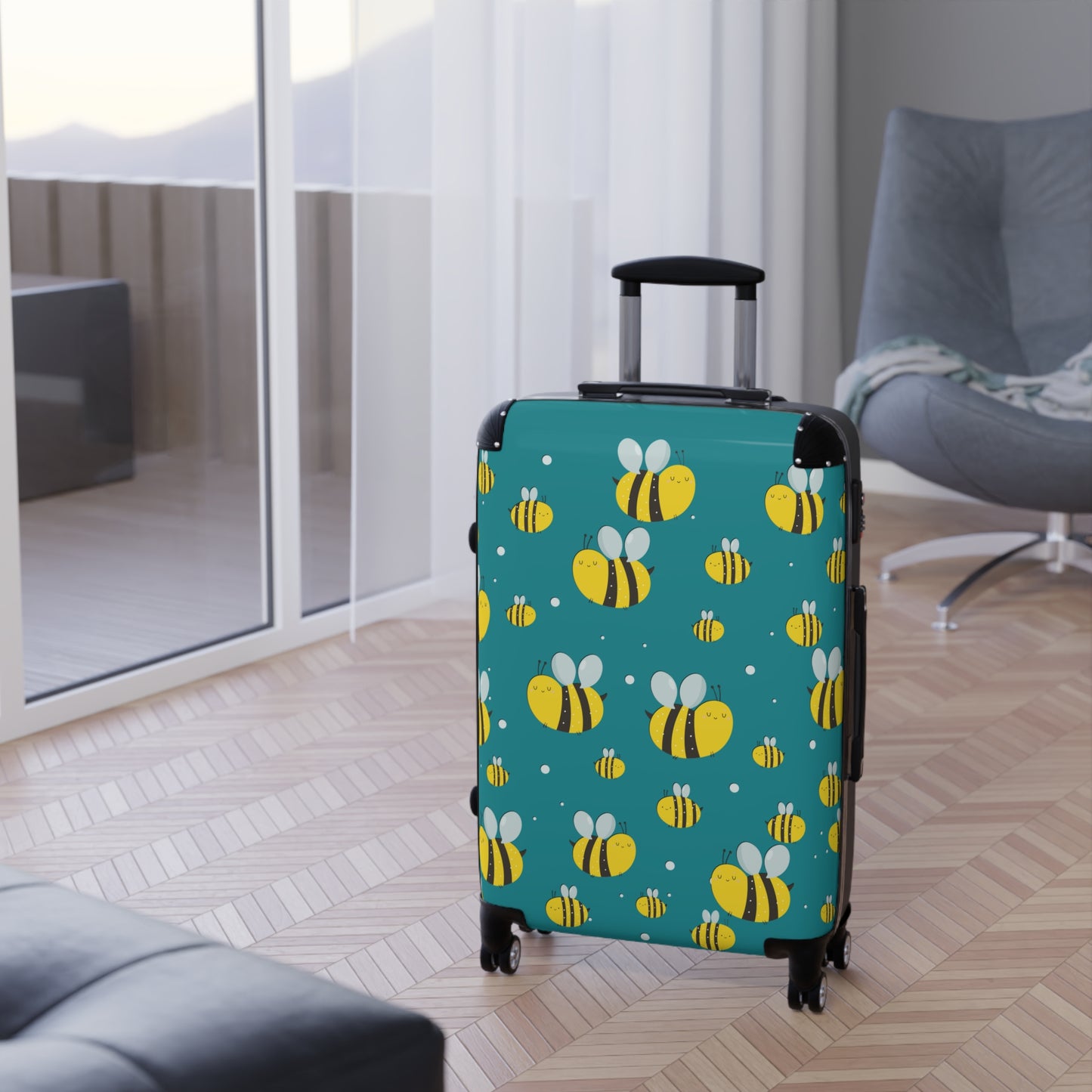 Lots of Bees - Aqua 008E97 - Suitcase