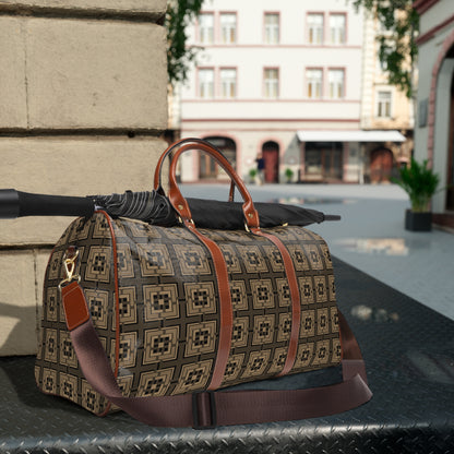 Intersecting Squares - Brown - Black 000000 - Waterproof Travel Bag