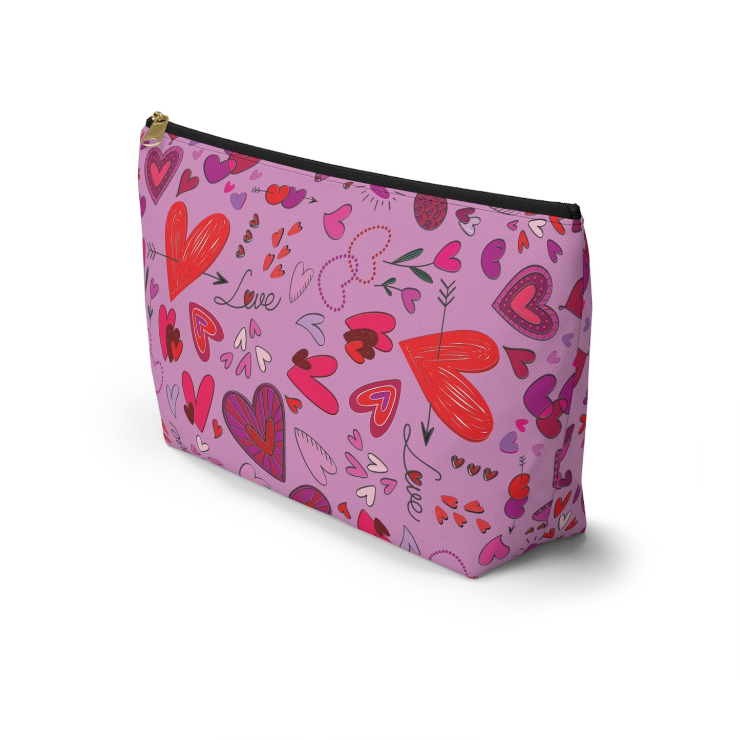 Heart doodles - Fuschia Pink ff8eff - Accessory Pouch w T-bottom