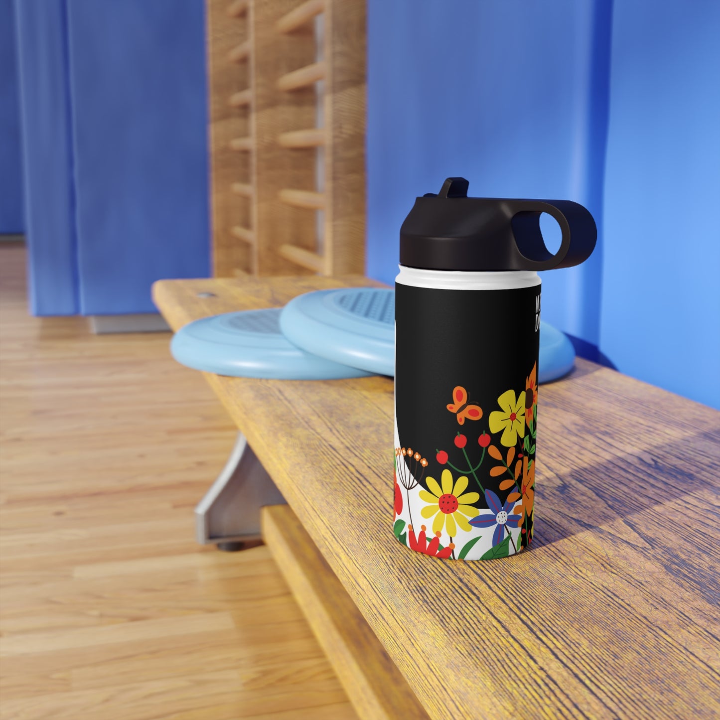 Bright Summer flowers - Logo - Black - Stainless Steel Water Bottle, Standard Lid