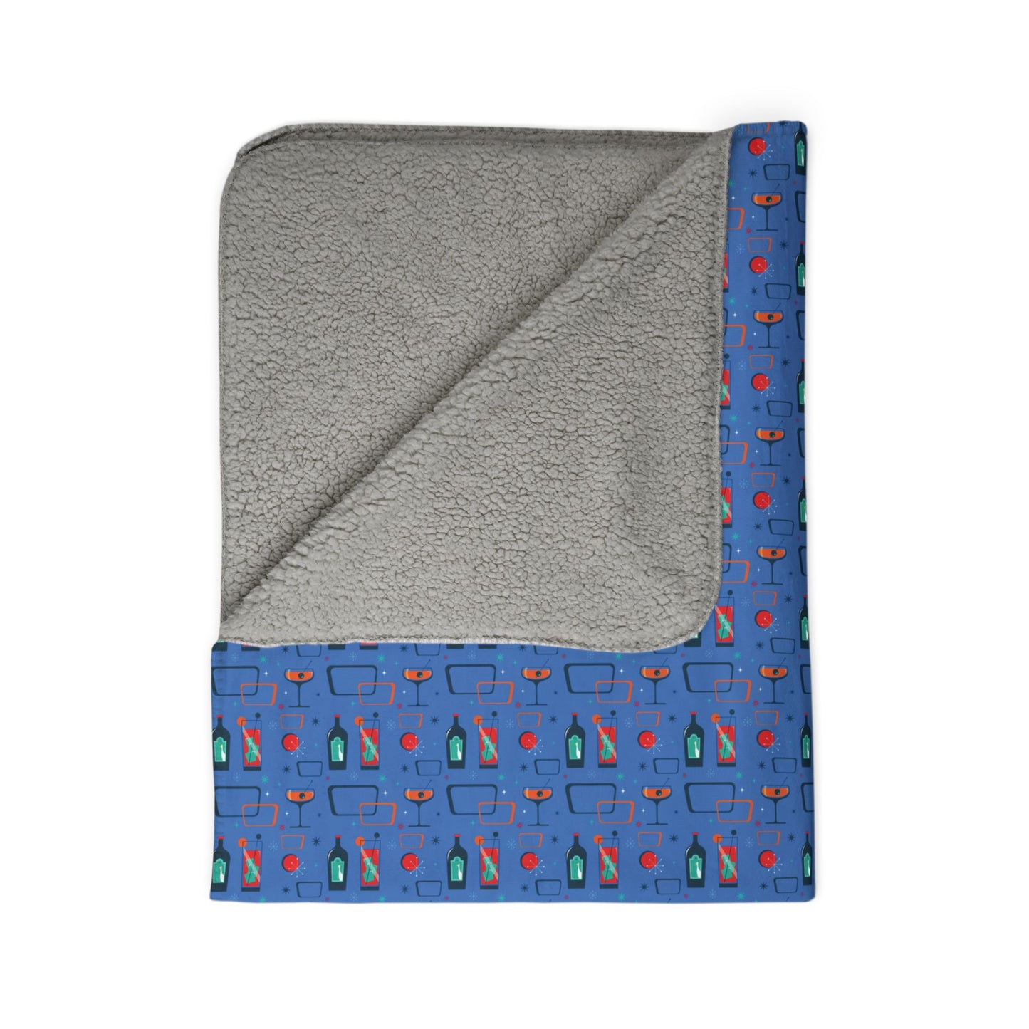 Fleece Sherpa Blanket - Cocktail Time - Azure