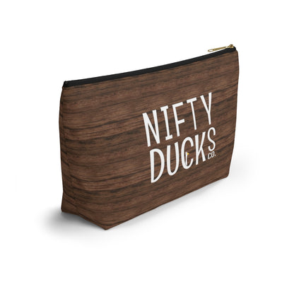 Nifty Ducks Co. Logo2 - wood background - Accessory Pouch w T-bottom