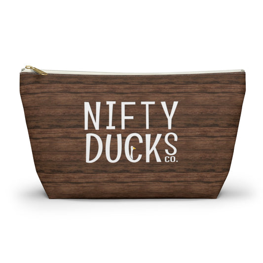 Nifty Ducks Co. Logo2 - wood background - Accessory Pouch w T-bottom