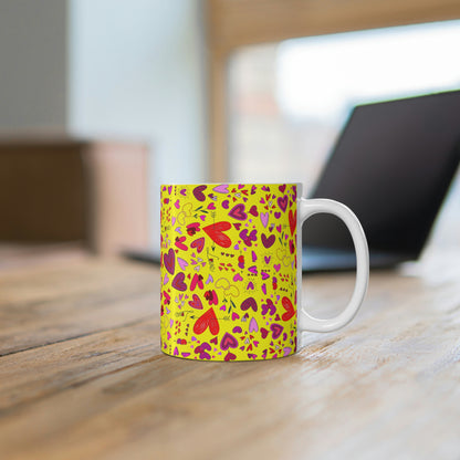 Heart Doodles - Yellow fff800 - Mug 11oz