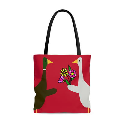 Ducks sharing flowers - Fire Engine Red c8092e - Tote Bag