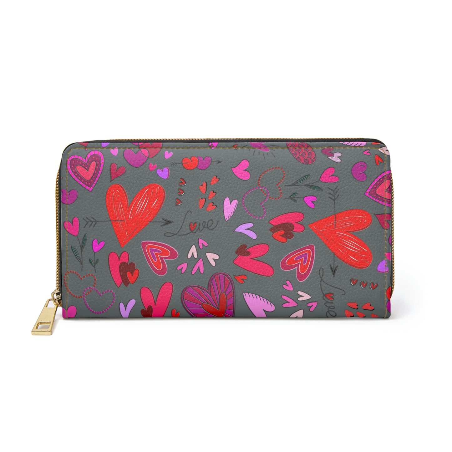 Heart Doodles - Dim Gray 646a6a - Zipper Wallet