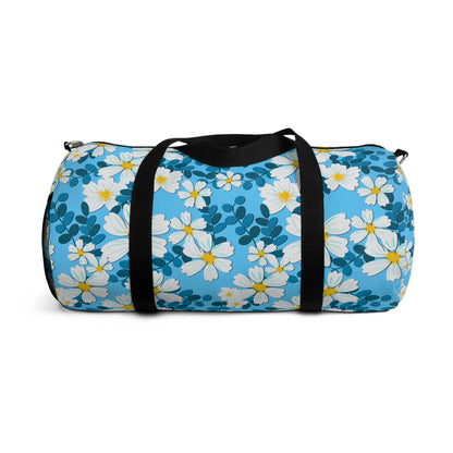 White Flowers on blue - Duffel Bag