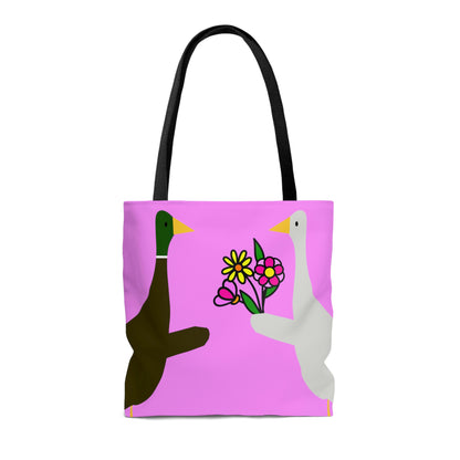 Ducks sharing flowers - Fuschia Pink ff8eff  - Tote Bag