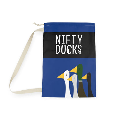 Nifty Ducks Co. Logo2 - Dark Cerulean 08457e - Laundry Bag