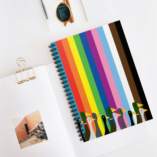 Ducks Marching - Pride Colors - Spiral Notebook - Ruled Line