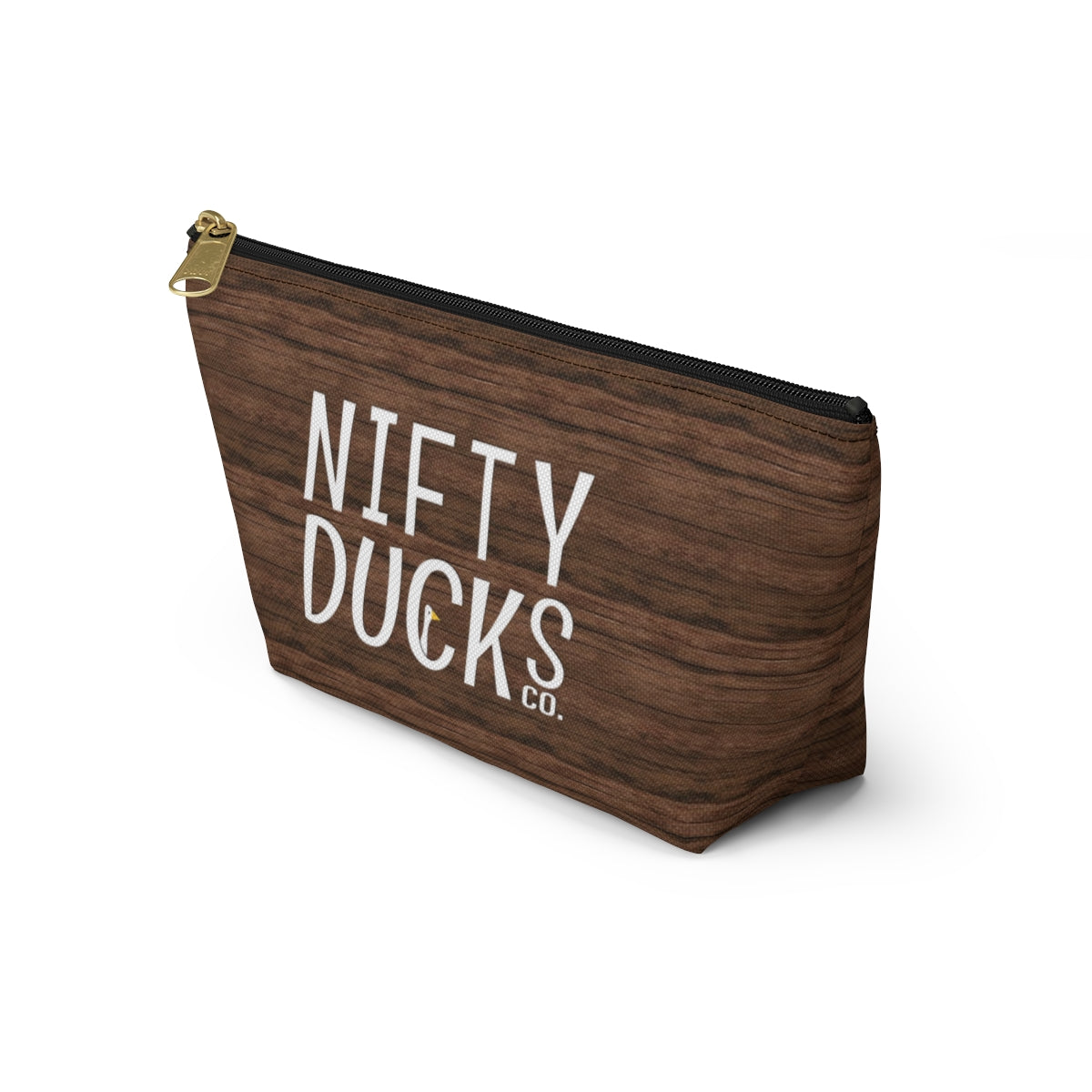 Nifty Ducks Co. Logo2 - wood background - Accessory Pouch w T-bottom