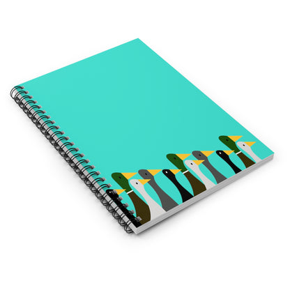 Marching Ducks - Turquoise 40E0D0 - Spiral Notebook - Ruled Line