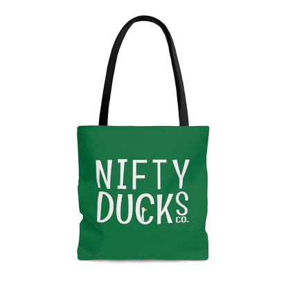 Nifty Ducks Co. Logo2 - white on dark green - Tote Bag