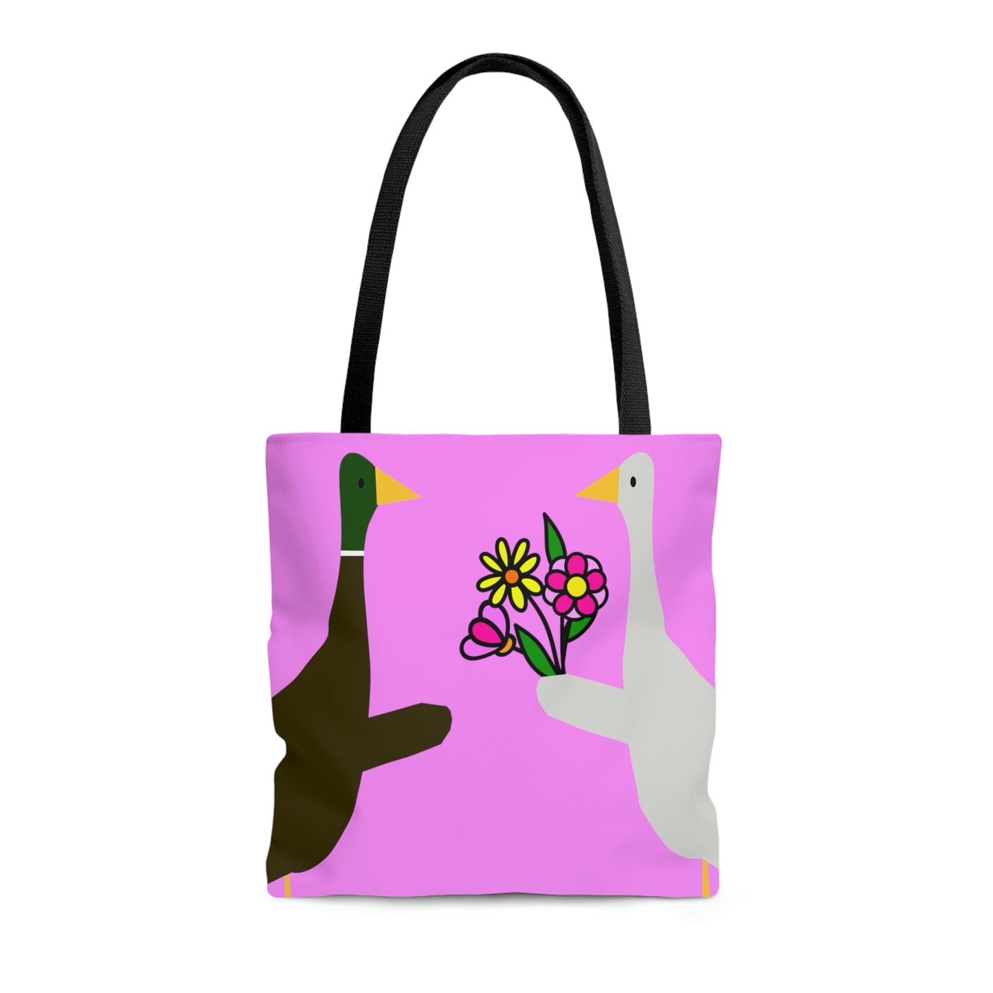 Ducks sharing flowers - Fuschia Pink ff8eff  - Tote Bag