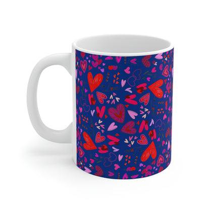 Heart Doodles - Blue 00338D - Mug 11oz