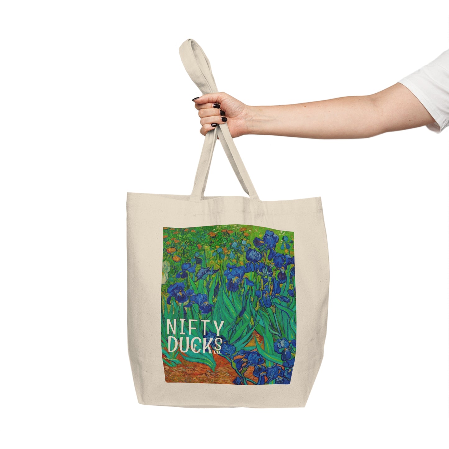 Irises - 1889 - van Gogh - logo - Canvas Shopping Tote