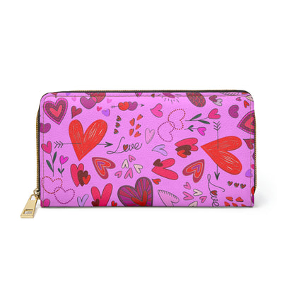 Heart Doodles - Fuschia Pink ff8eff - Zipper Wallet
