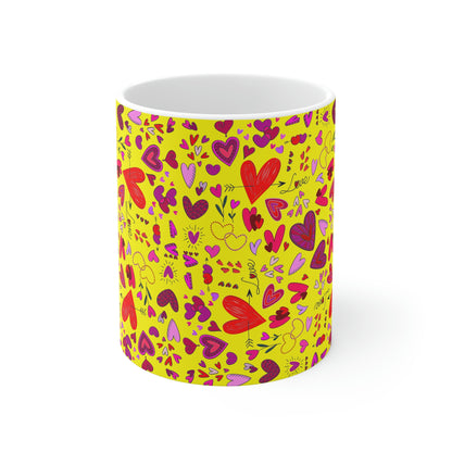 Heart Doodles - Yellow fff800 - Mug 11oz