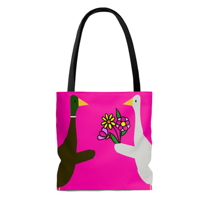 Ducks sharing flowers - Mean Girls Lipstick ff00a8  - Tote Bag
